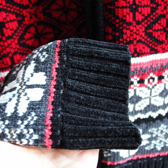 1990s Vintage Nordic Fair Isle Zip-up Cardigan Sweater Chenille Ladies Petite - Picture 8 of 10